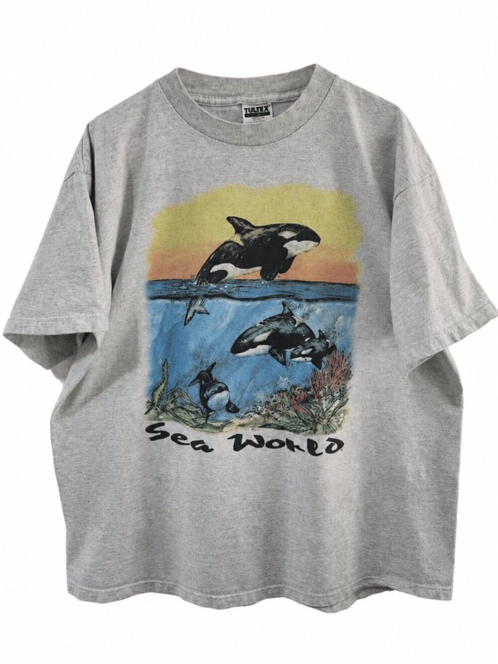 Vintage 1990s SeaWorld Orca Killer Whale T-Shirt 2XL Tultex Gray Made In USA